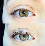 Comparação de dois olhos, o abaixo levantou cílios